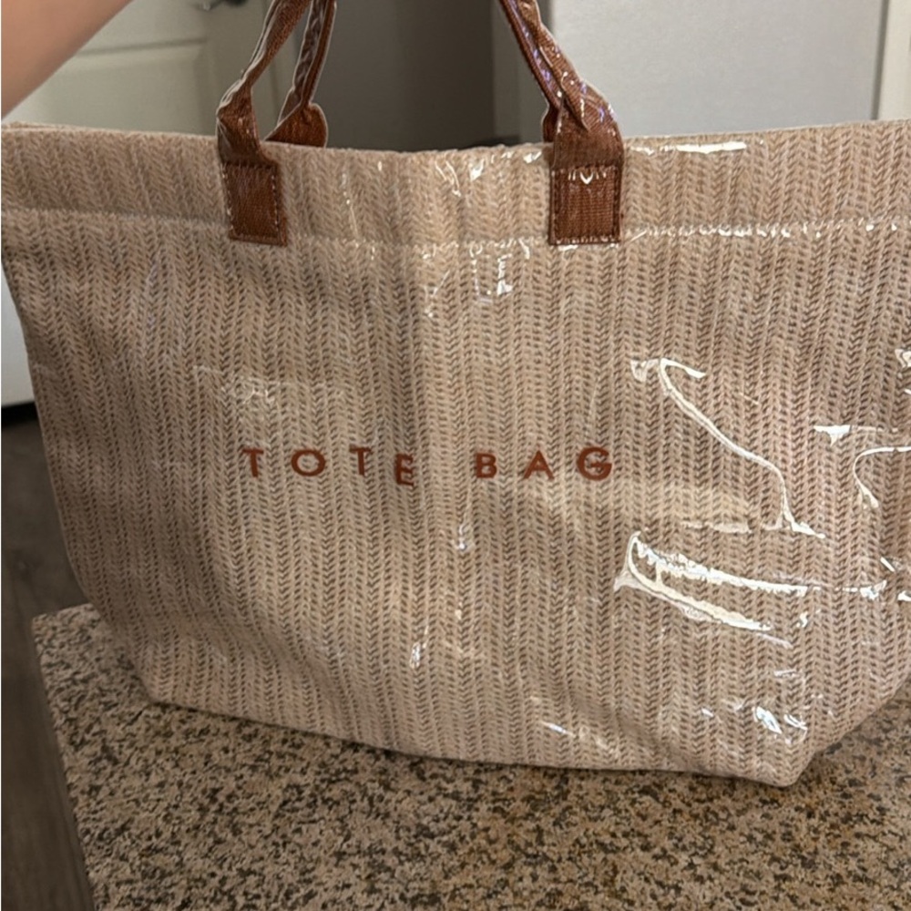 Beige Tote Bag with Brown Handles